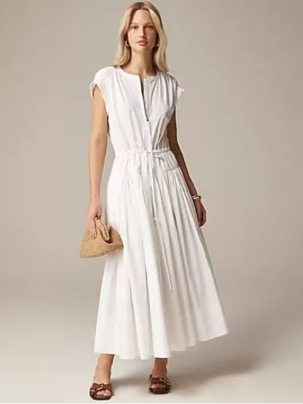 J.Crew Drop-Waist Midi Dress in Cotton Poplin | White | Size Medium